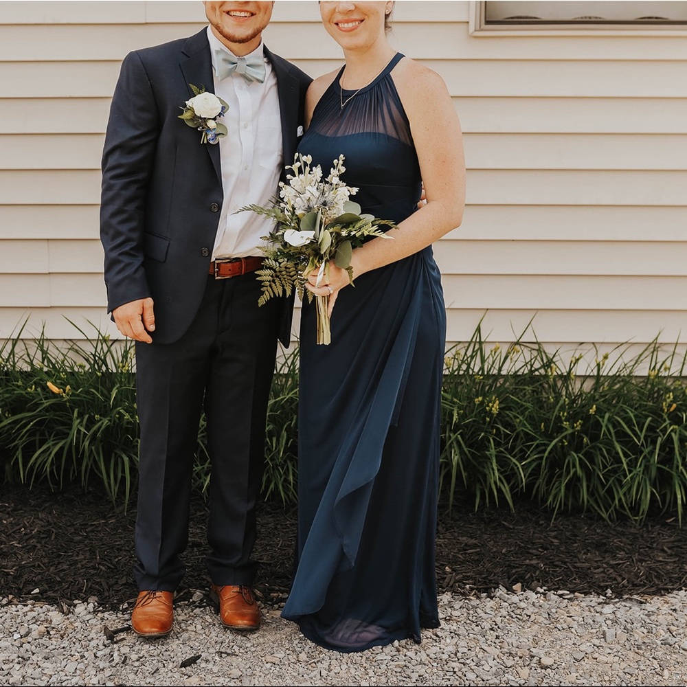 David’s Bridal Marine High illusion neckline dress